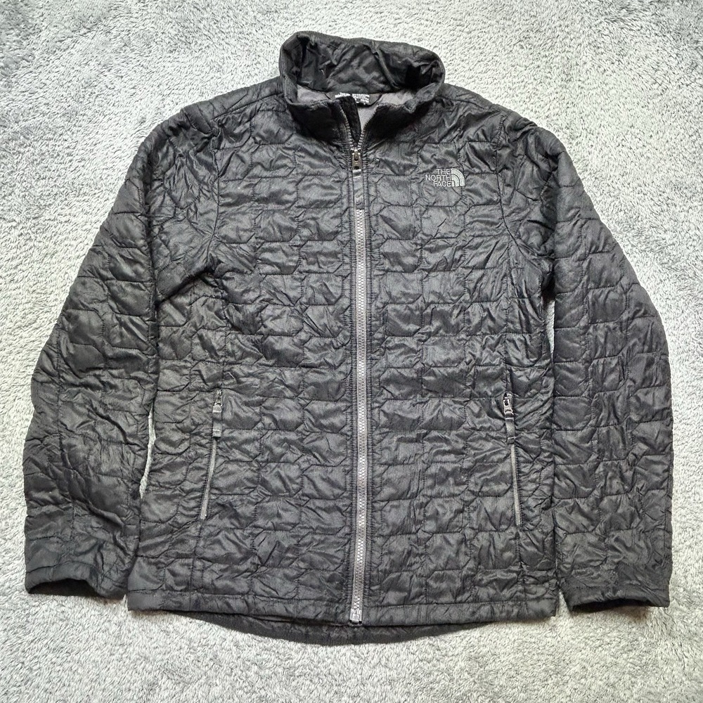 The North Face Jacket Boys L 12/14 Black ThermoBall Quilted Puffer Full Zip SPOT